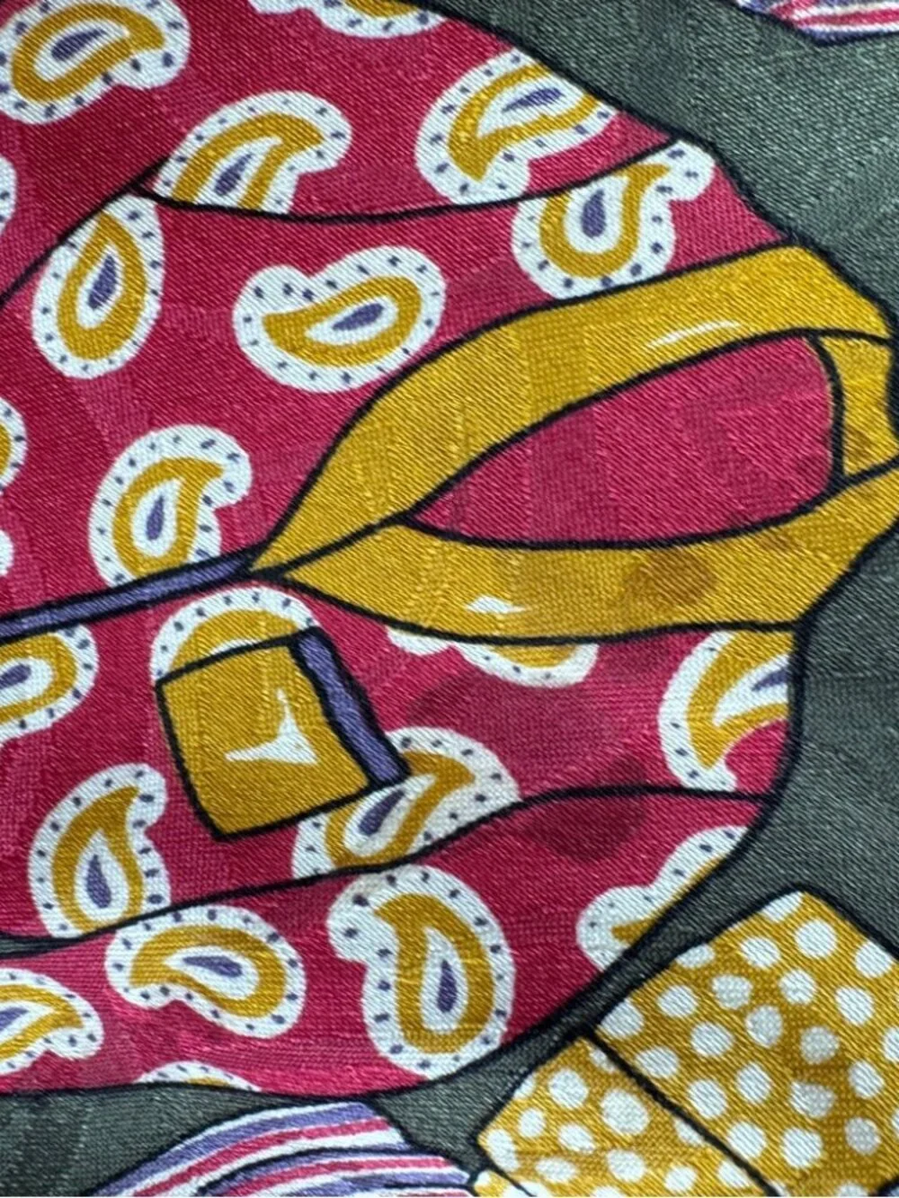 Charleston The Rack Silk Colorful Robes Patterned Necktie Olive Novelty Print